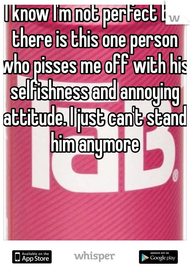 I know I'm not perfect but there is this one person who pisses me off with his selfishness and annoying attitude. I just can't stand him anymore 