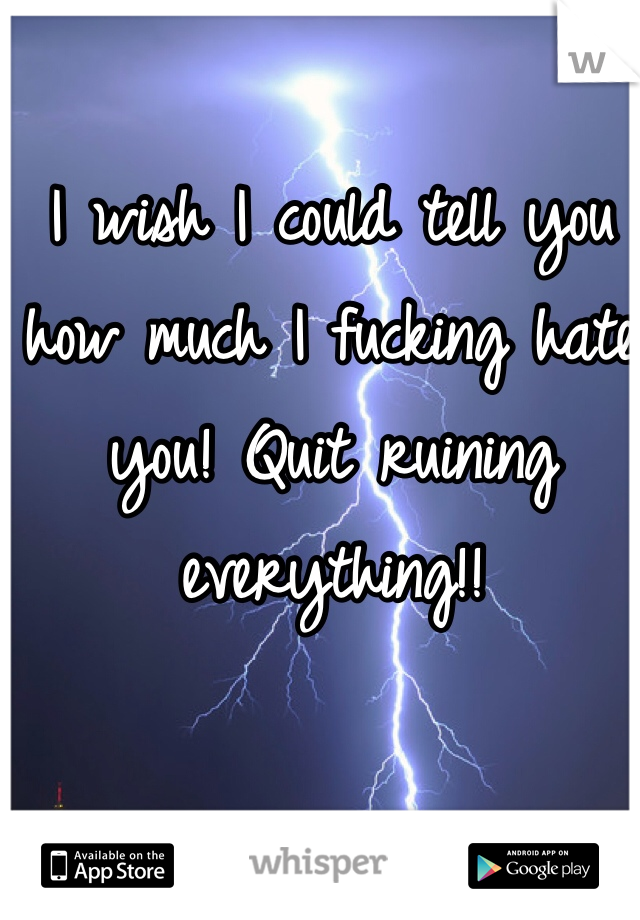 I wish I could tell you how much I fucking hate you! Quit ruining everything!!