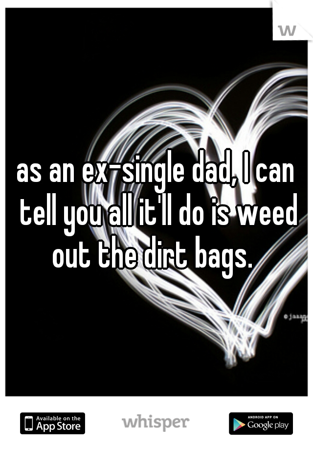 as an ex-single dad, I can tell you all it'll do is weed out the dirt bags.  