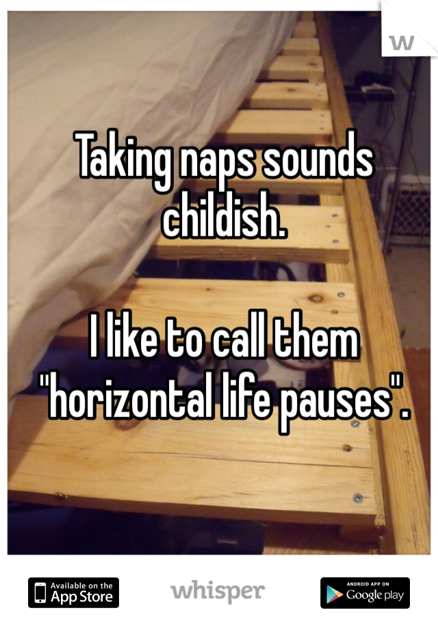 Taking naps sounds childish.

I like to call them "horizontal life pauses".