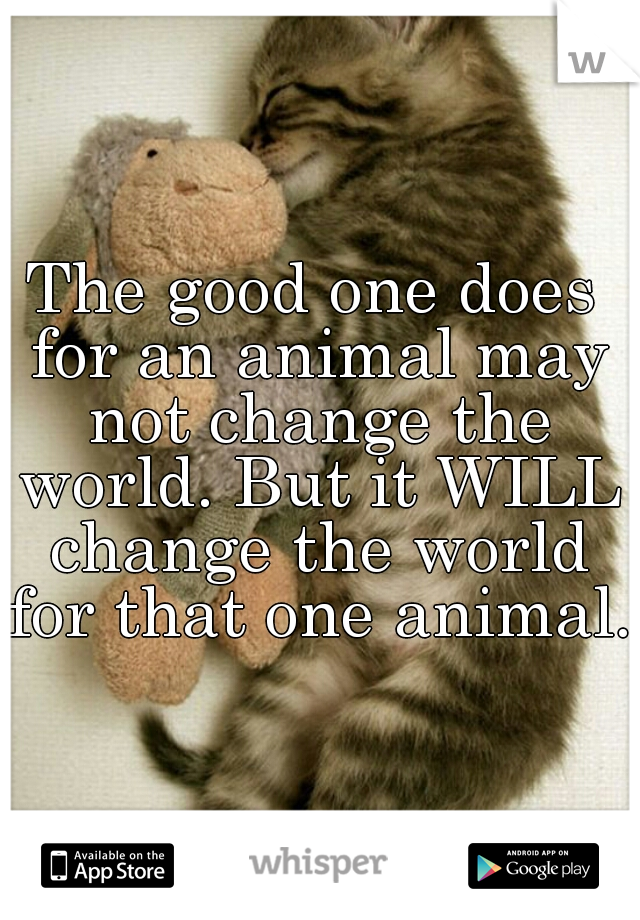 The good one does for an animal may not change the world. But it WILL change the world for that one animal.