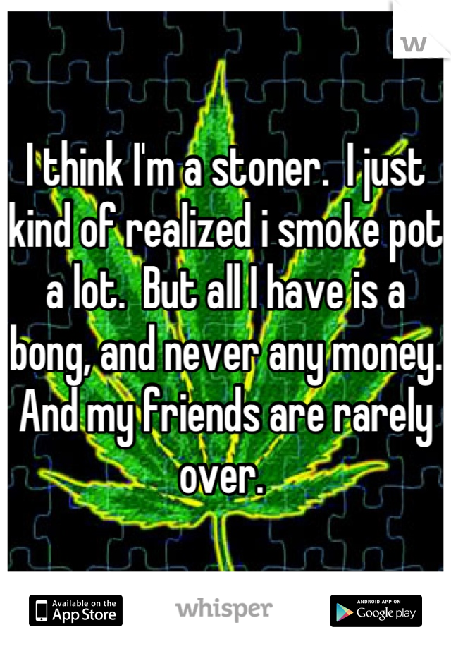 I think I'm a stoner.  I just kind of realized i smoke pot a lot.  But all I have is a bong, and never any money.  And my friends are rarely over. 