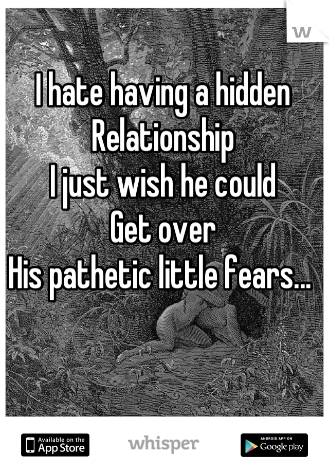 I hate having a hidden
Relationship
I just wish he could
Get over 
His pathetic little fears... 