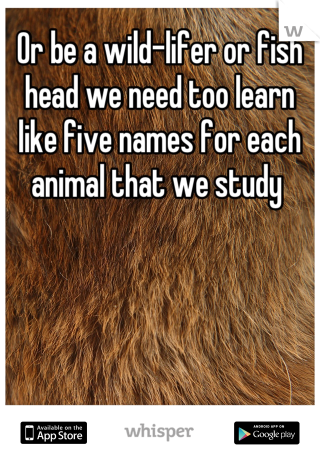 Or be a wild-lifer or fish head we need too learn like five names for each animal that we study 