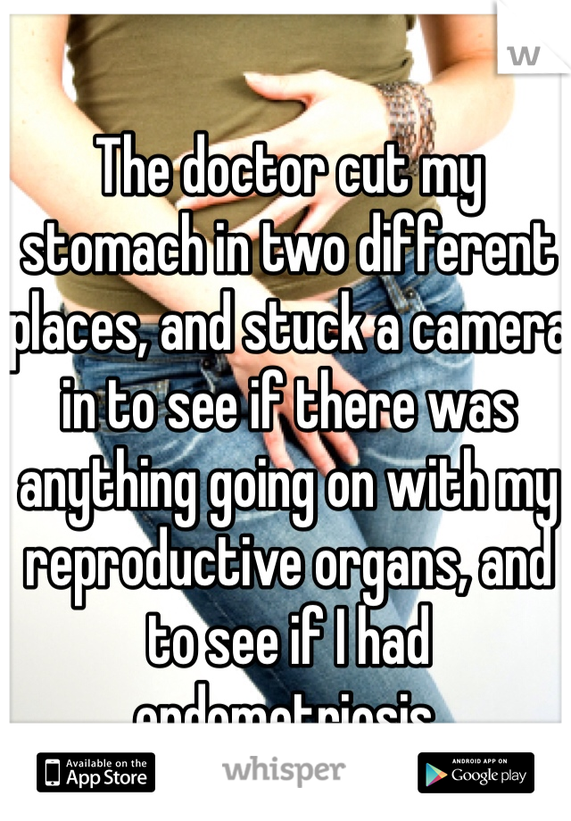 The doctor cut my stomach in two different places, and stuck a camera in to see if there was anything going on with my reproductive organs, and to see if I had endometriosis. 