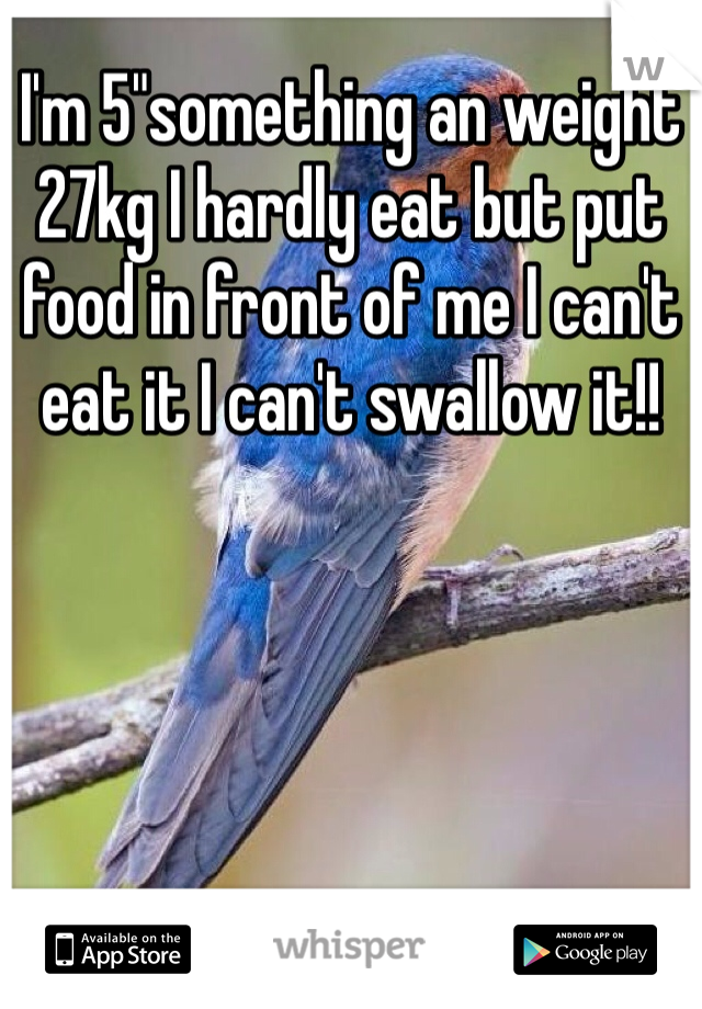 I'm 5"something an weight 27kg I hardly eat but put food in front of me I can't eat it I can't swallow it!!