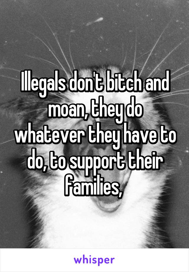 Illegals don't bitch and moan, they do whatever they have to do, to support their families, 