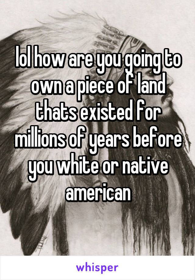 lol how are you going to own a piece of land thats existed for millions of years before you white or native american
