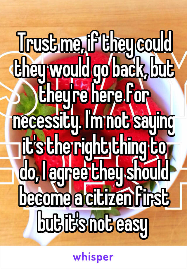 Trust me, if they could they would go back, but they're here for necessity. I'm not saying it's the right thing to do, I agree they should become a citizen first but it's not easy 