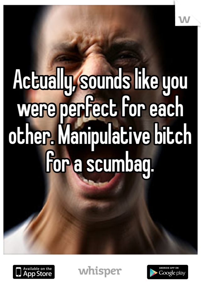 Actually, sounds like you were perfect for each other. Manipulative bitch for a scumbag. 