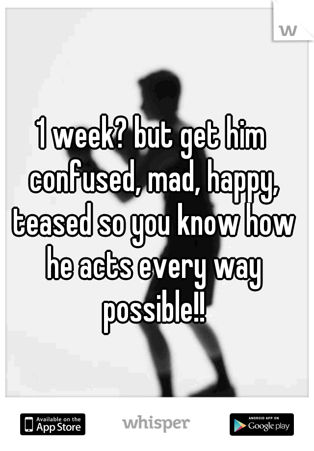 1 week? but get him confused, mad, happy, teased so you know how he acts every way possible!!