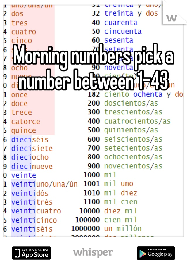 Morning numbers pick a number between 1-43