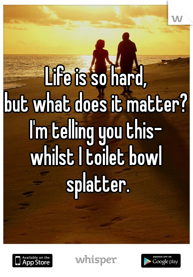 Life is so hard,
but what does it matter?
I'm telling you this-
whilst I toilet bowl splatter.