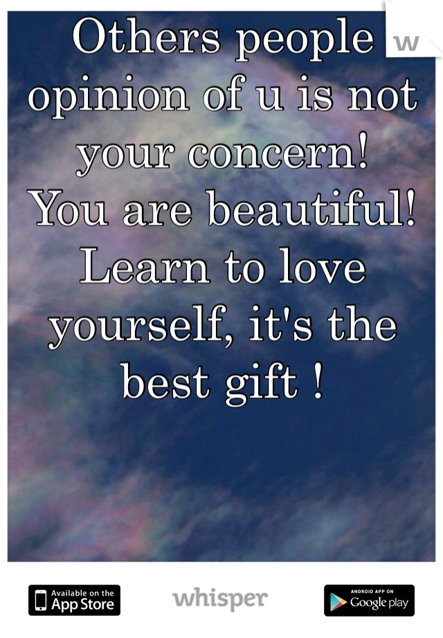Others people opinion of u is not your concern! 
You are beautiful! Learn to love yourself, it's the best gift !