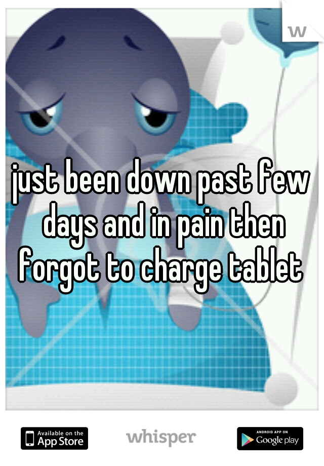 just been down past few days and in pain then forgot to charge tablet 