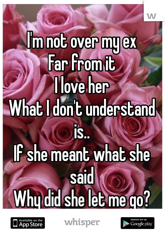 I'm not over my ex
Far from it
I love her
What I don't understand is..
If she meant what she said
Why did she let me go?