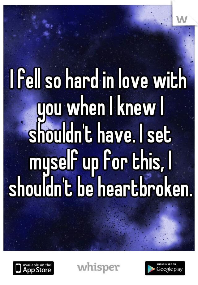 I fell so hard in love with you when I knew I shouldn't have. I set myself up for this, I shouldn't be heartbroken.