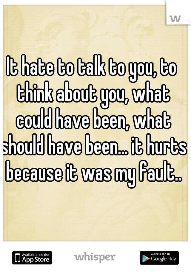 It hate to talk to you, to think about you, what could have been, what should have been... it hurts because it was my fault..