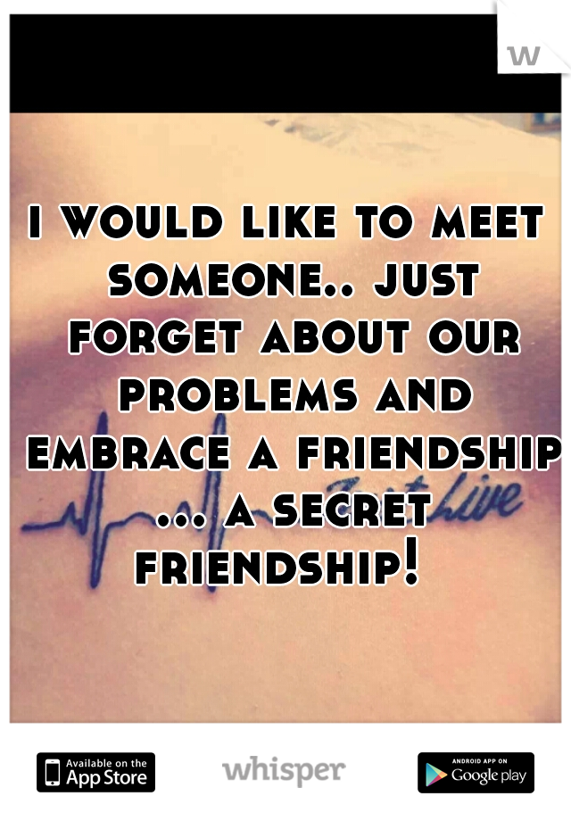 i would like to meet someone.. just forget about our problems and embrace a friendship ... a secret friendship!  