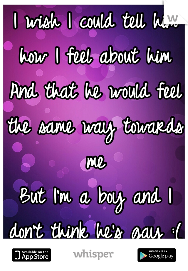 I wish I could tell him how I feel about him 
And that he would feel the same way towards me 
But I'm a boy and I don't think he's gay :(