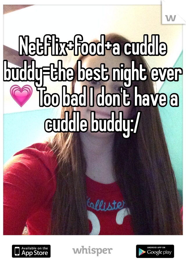 Netflix+food+a cuddle buddy=the best night ever💗 Too bad I don't have a cuddle buddy:/