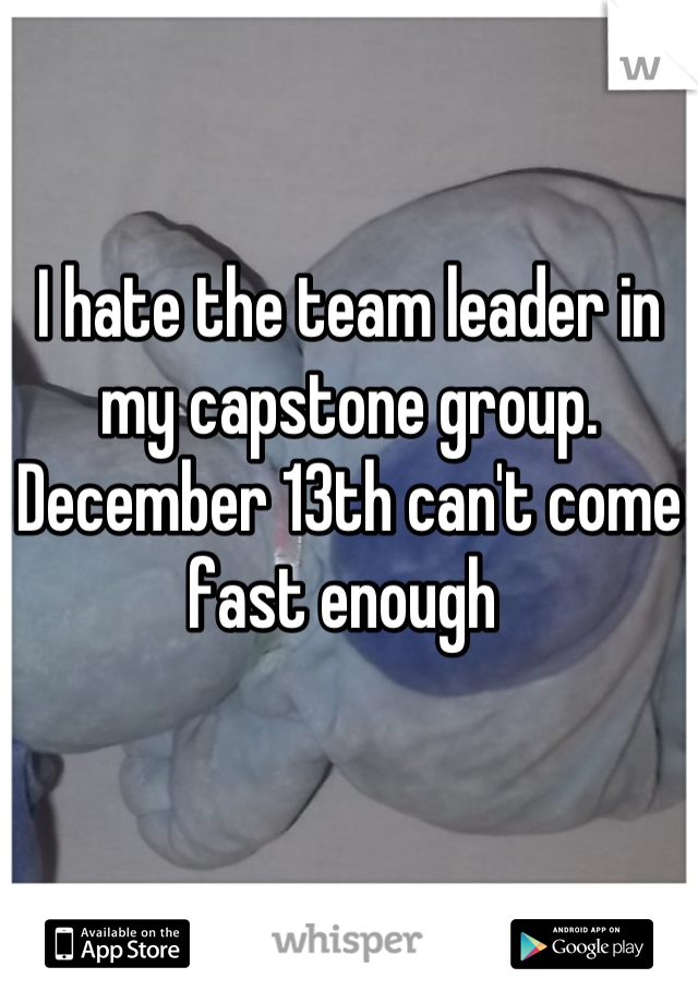 I hate the team leader in my capstone group. 
December 13th can't come fast enough 