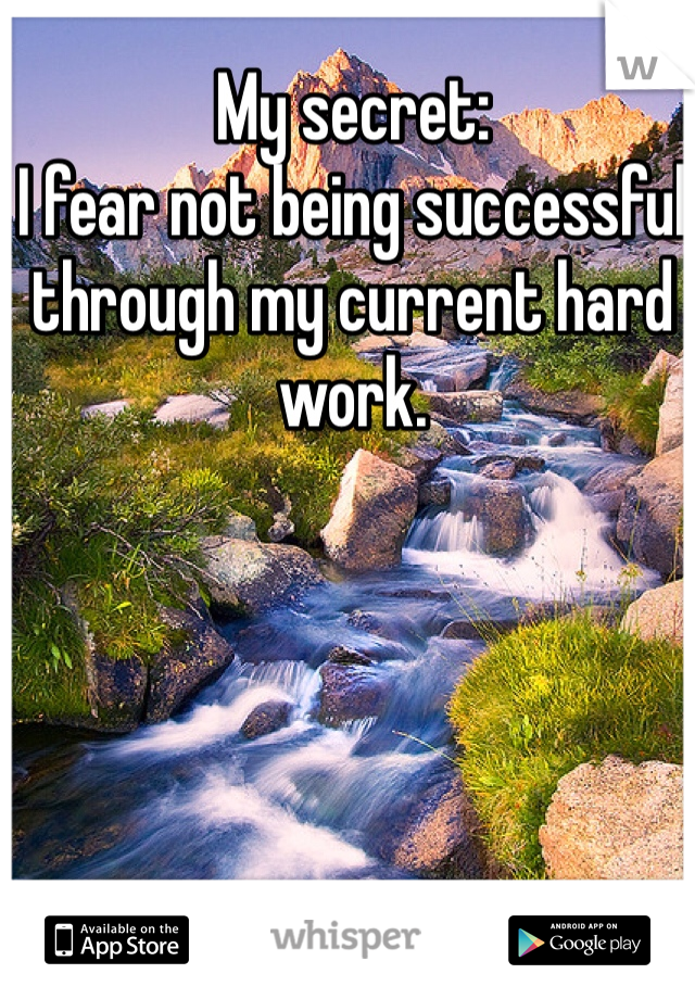 My secret: 
I fear not being successful through my current hard work. 