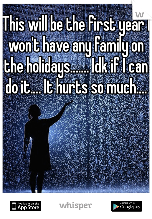 This will be the first year I won't have any family on the holidays....... Idk if I can do it.... It hurts so much....