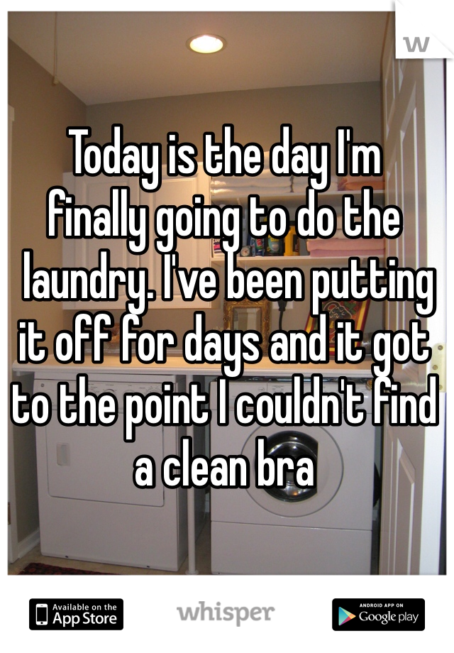 Today is the day I'm 
finally going to do the
 laundry. I've been putting it off for days and it got to the point I couldn't find a clean bra