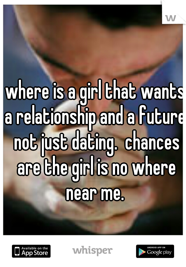 where is a girl that wants a relationship and a future, not just dating.  chances are the girl is no where near me. 