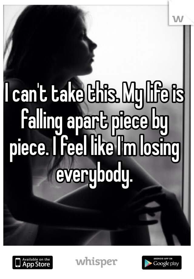 I can't take this. My life is falling apart piece by piece. I feel like I'm losing everybody. 