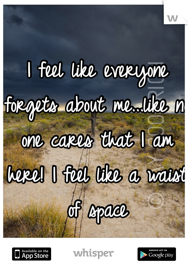 I feel like everyone forgets about me...like no one cares that I am here! I feel like a waist of space 