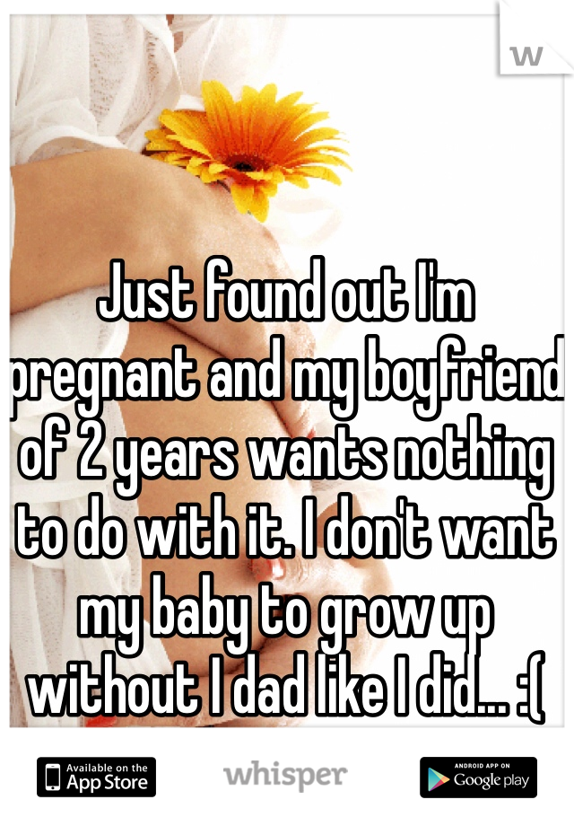 Just found out I'm pregnant and my boyfriend of 2 years wants nothing to do with it. I don't want my baby to grow up without I dad like I did... :(
