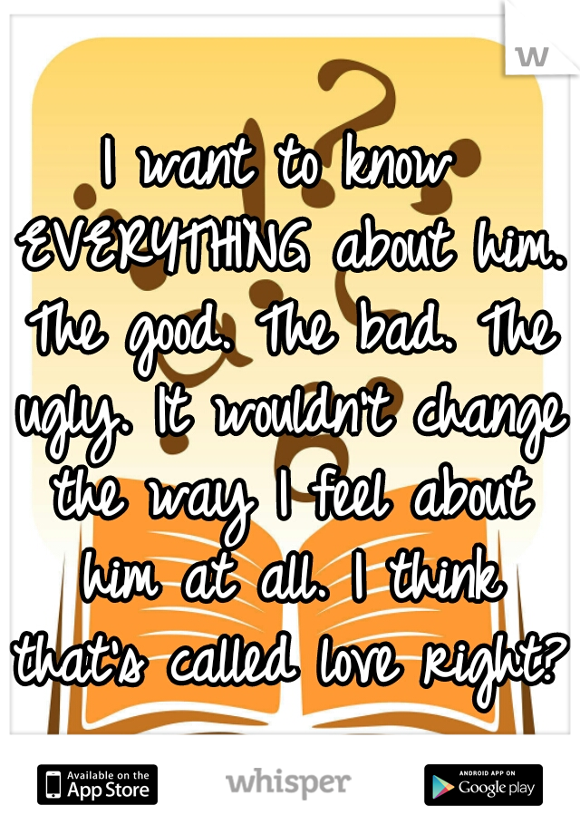 I want to know EVERYTHING about him. The good. The bad. The ugly. It wouldn't change the way I feel about him at all. I think that's called love right? 