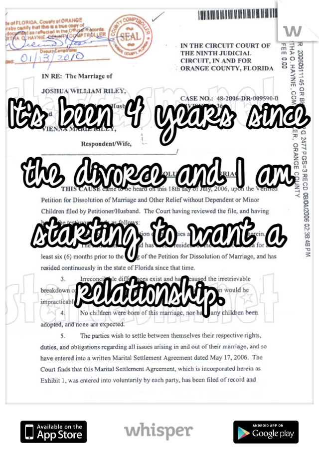 It's been 4 years since the divorce and I am starting to want a relationship. 