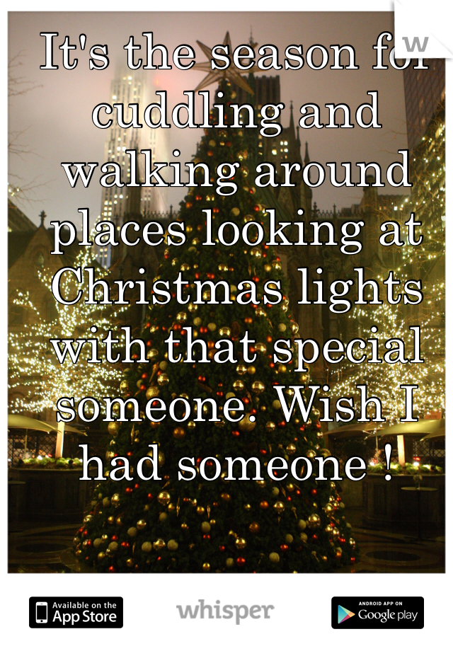 It's the season for cuddling and walking around places looking at Christmas lights with that special someone. Wish I had someone !