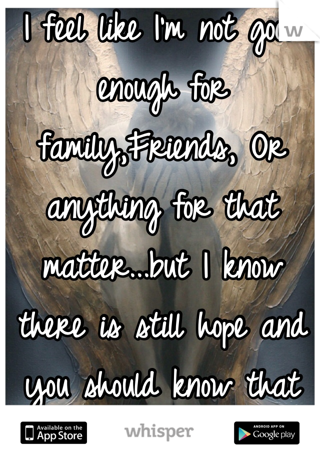 I feel like I'm not good enough for family,Friends, Or anything for that matter...but I know there is still hope and you should know that too