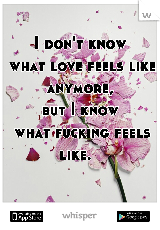 I don't know

 what love feels like

 anymore, 

but I know

 what fucking feels like.   