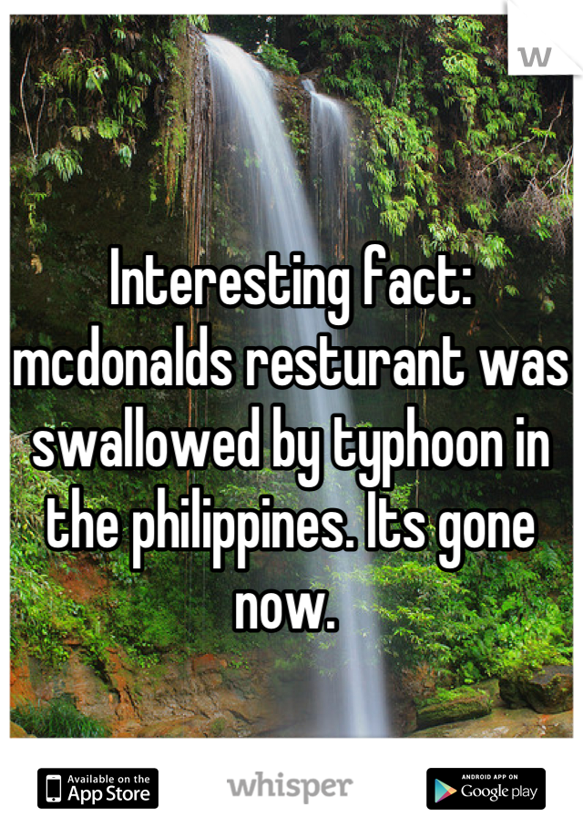 Interesting fact: mcdonalds resturant was swallowed by typhoon in the philippines. Its gone now. 