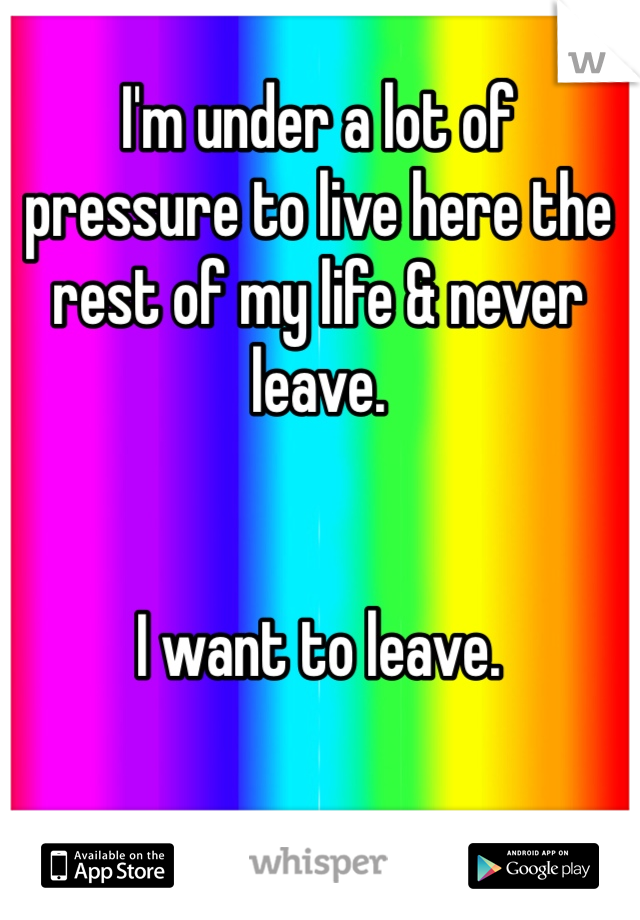 I'm under a lot of pressure to live here the rest of my life & never leave. 


I want to leave. 