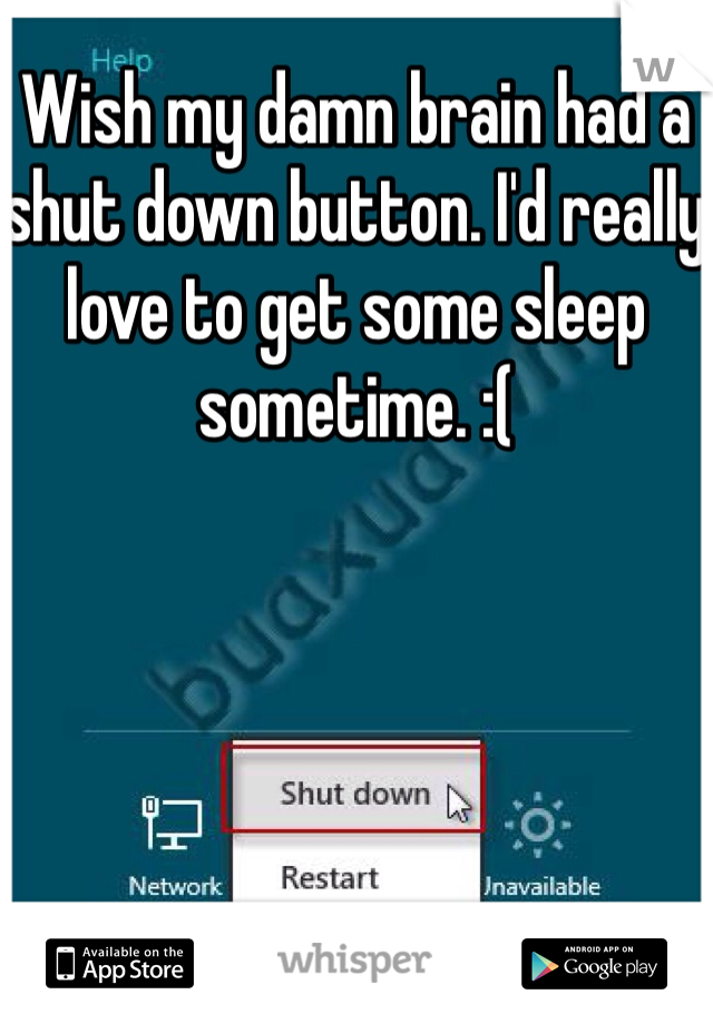 Wish my damn brain had a shut down button. I'd really love to get some sleep sometime. :(