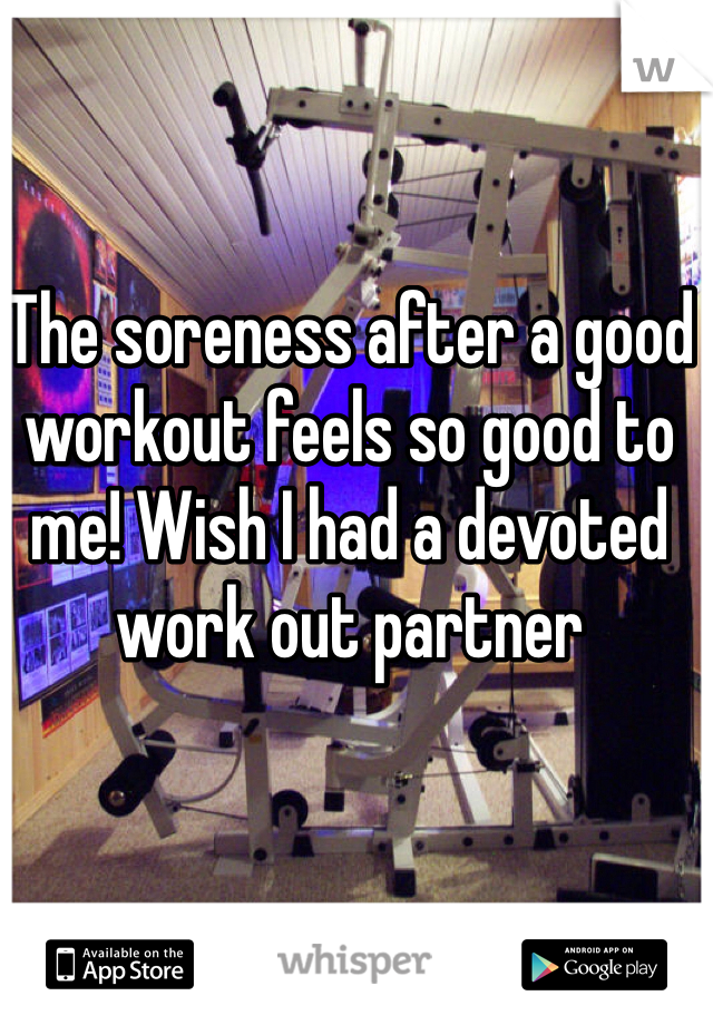 The soreness after a good workout feels so good to me! Wish I had a devoted work out partner