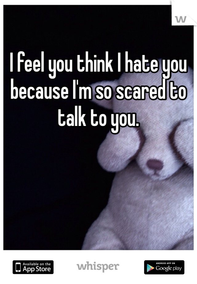 I feel you think I hate you because I'm so scared to talk to you. 