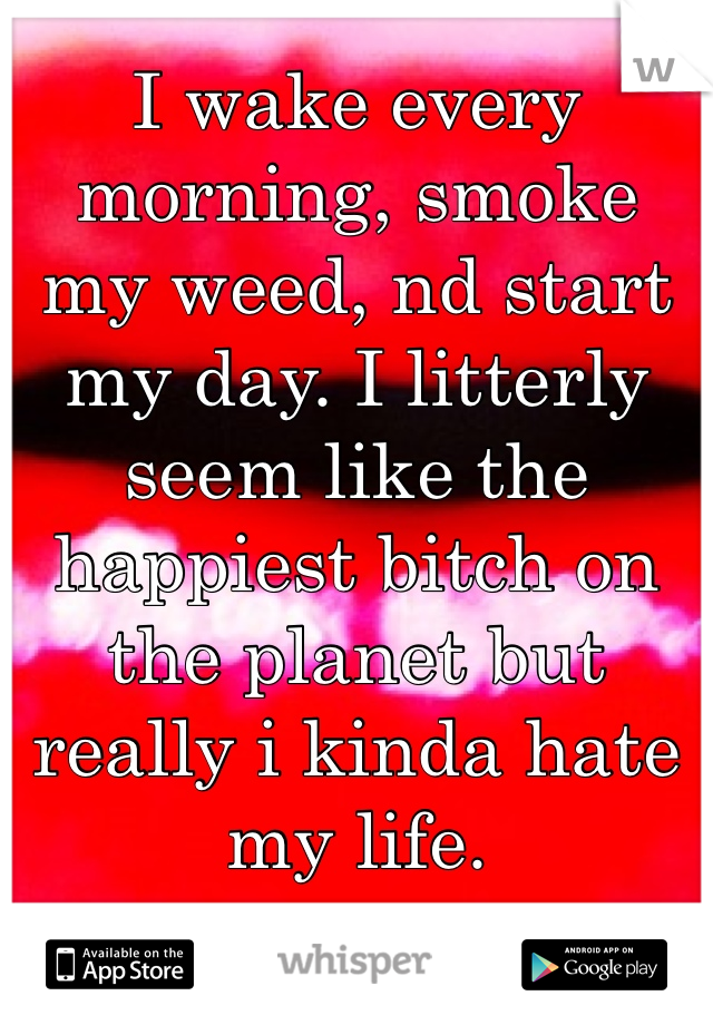 I wake every morning, smoke my weed, nd start my day. I litterly seem like the happiest bitch on the planet but really i kinda hate my life. 