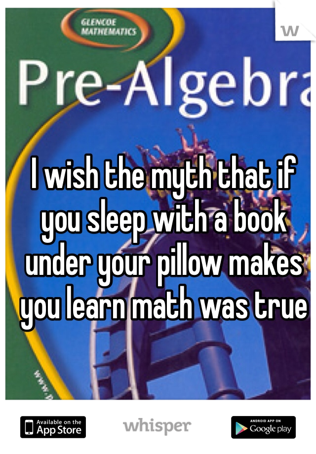 I wish the myth that if you sleep with a book under your pillow makes you learn math was true 