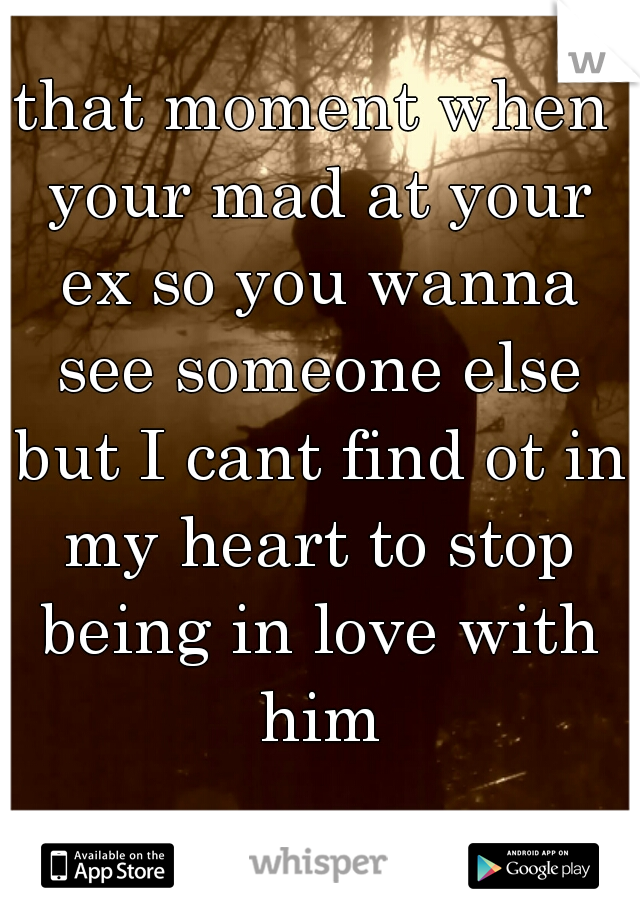 that moment when your mad at your ex so you wanna see someone else but I cant find ot in my heart to stop being in love with him