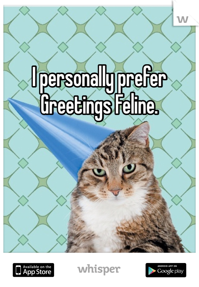 I personally prefer Greetings Feline.