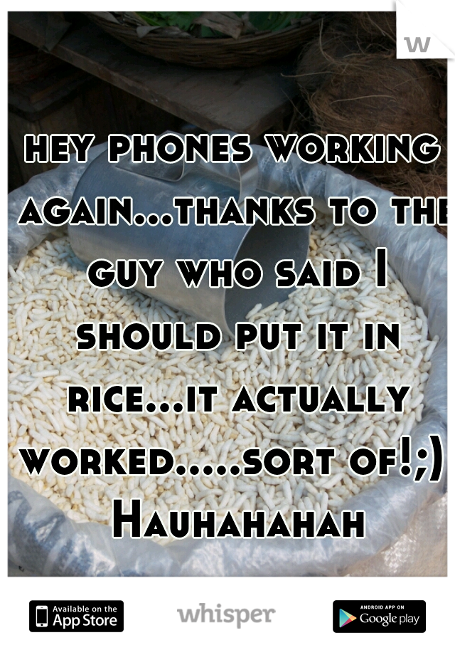 hey phones working again...thanks to the guy who said I should put it in rice...it actually worked.....sort of!;)  Hauhahahah
