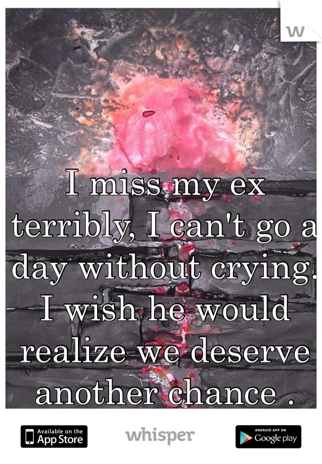 I miss my ex terribly, I can't go a day without crying. I wish he would realize we deserve another chance . 