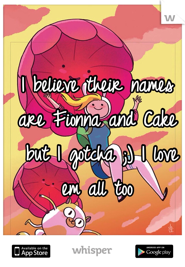 I believe their names are Fionna and Cake
 but I gotcha ;) I love em all too